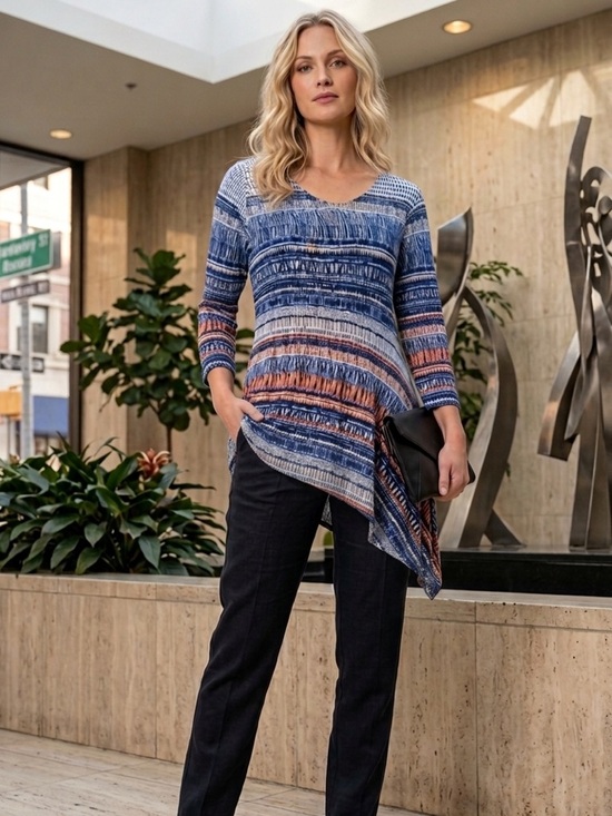 NIC+ZOE Tops - Nic+Zoe blue assymetric mesh blouse.